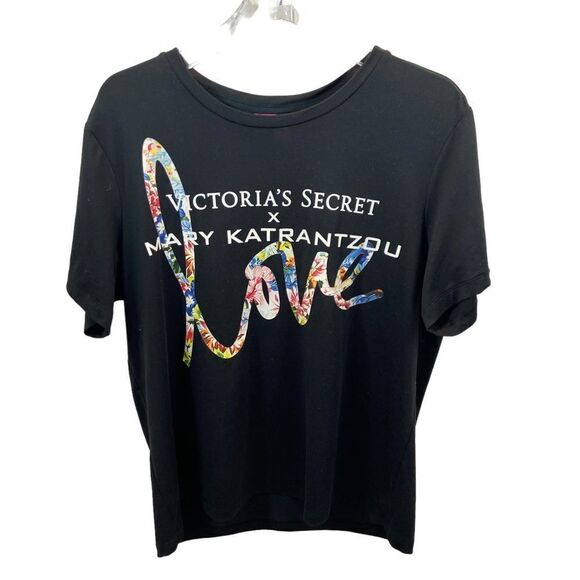 Victoria’s Secret x Mary Katrantzou Collab LOVE Floral Print T-Shirt Black Large - Picture 2 of 9